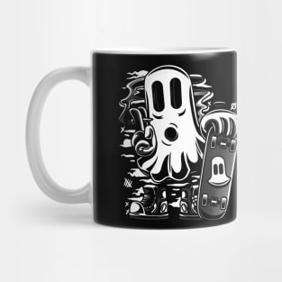 Skater Ghost Halloween Funny Grey Mug